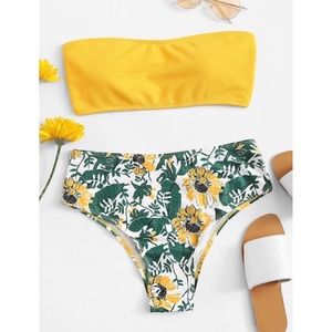 🌟ribbed bandeau with floral print bikini🌟